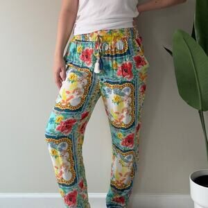 Cia. Maritima Floral Print Women's Pants Boho Bohemian Hippie Tassel Drawstring
